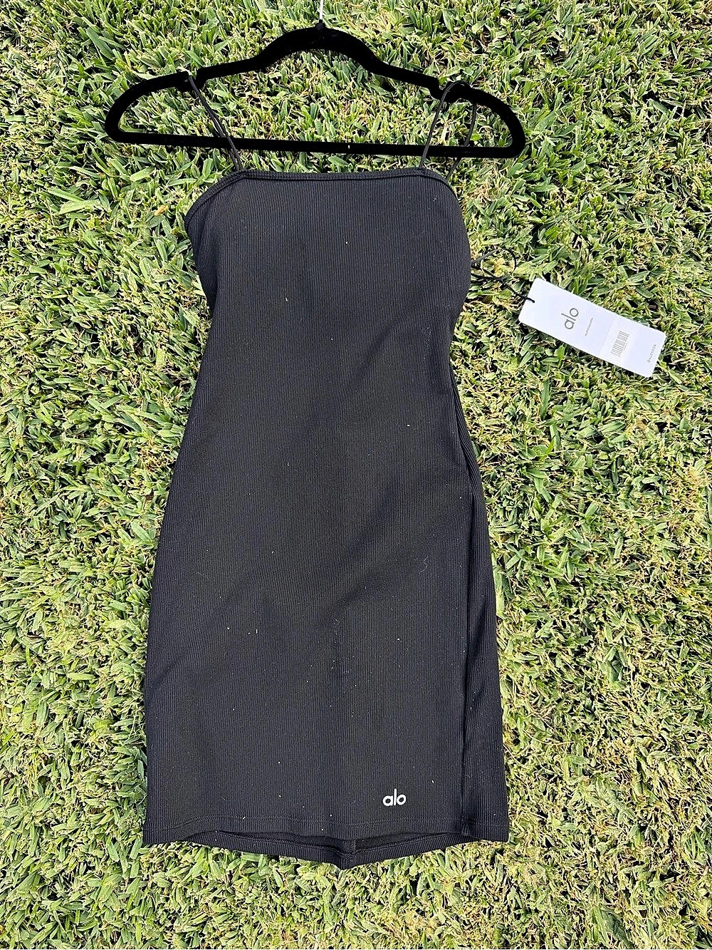Alo Yoga Goddess Ribbed Spaghetti Strap Dress Ribbed Mini Dress in Black Size XS